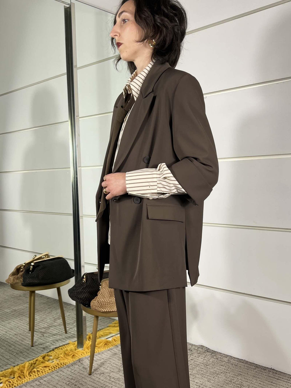 giacca doppiopetto moro con spacchi a lato e manica a 3/4 M02N0018MORO PHILIA LOFT