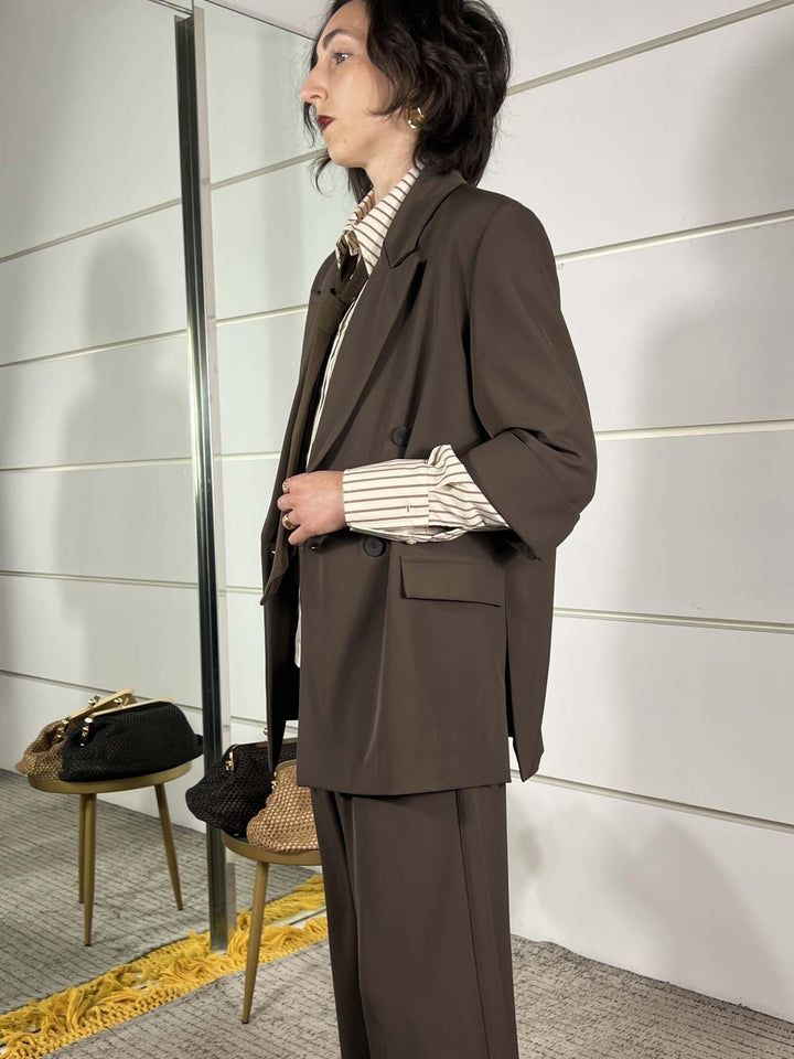 giacca doppiopetto moro con spacchi a lato e manica a 3/4 M02N0018MORO PHILIA LOFT