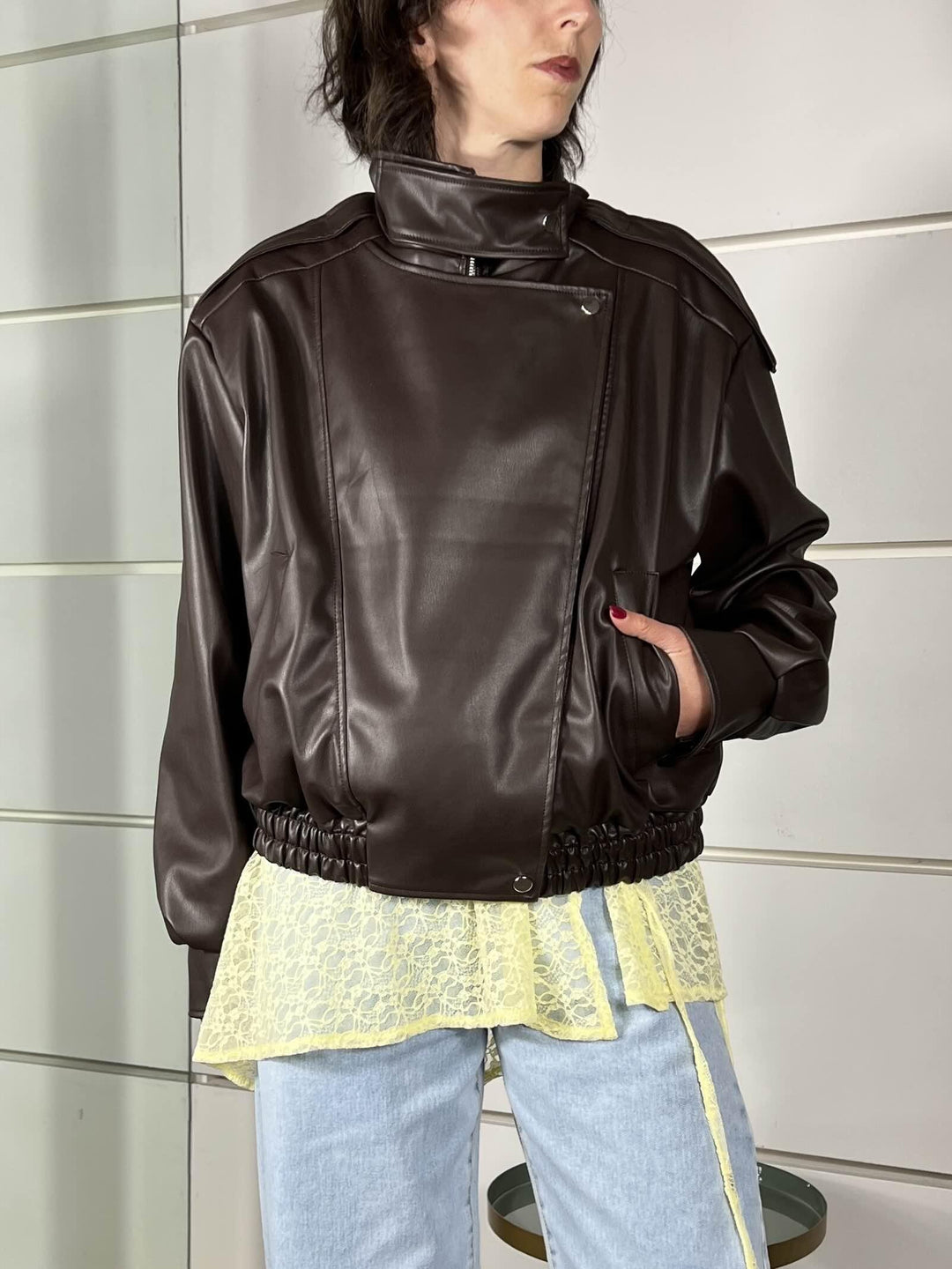 bomber in ecopelle collo alto moro TAB1047MORO VICOLO