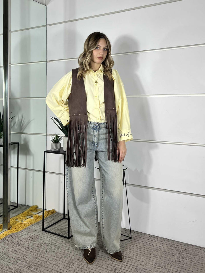 gilet con frange scamosciato moka GI26SZEG8367MOKA TWO WAY