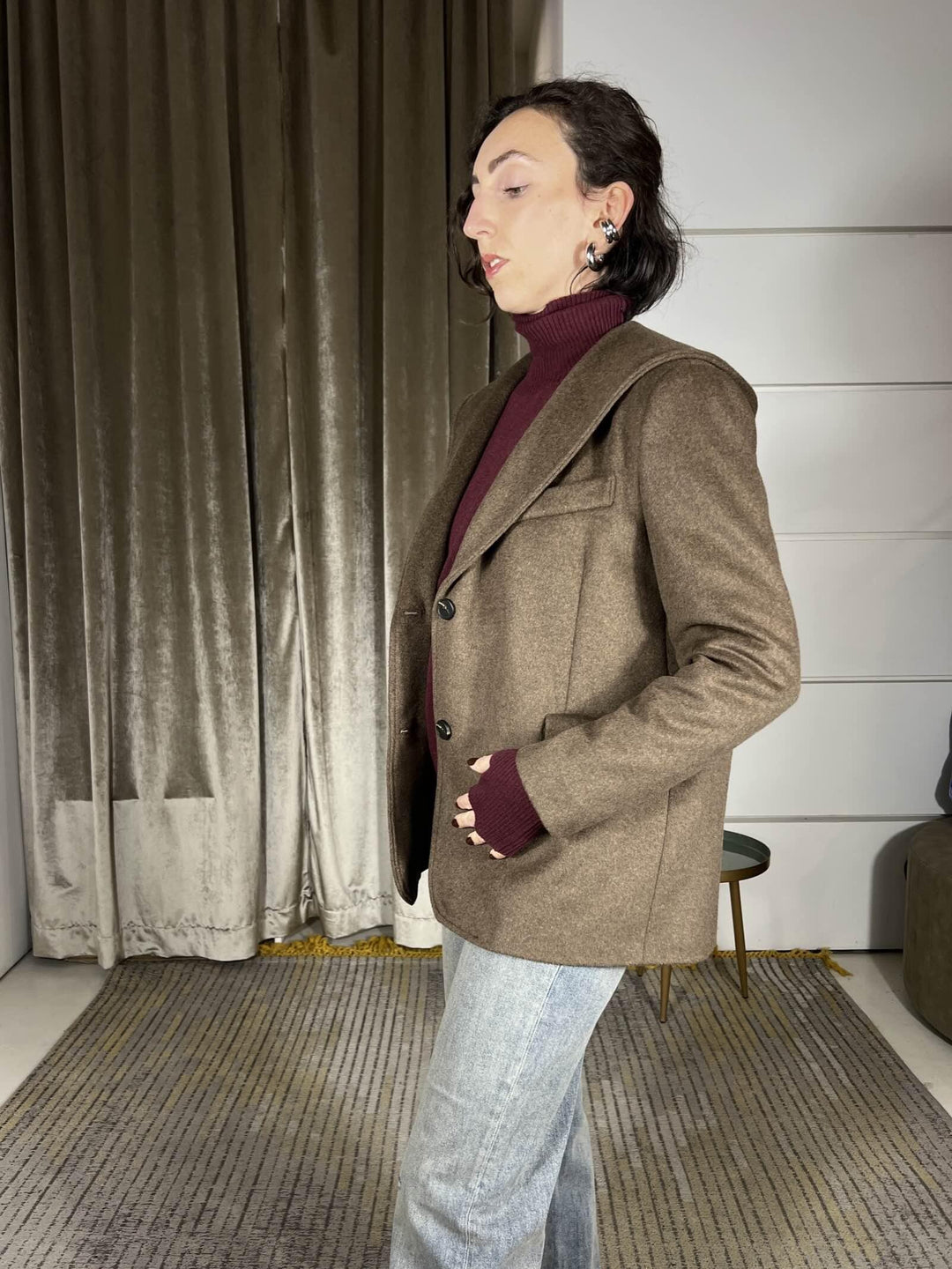 cappotto corto con cappuccio in misto lana moro 26B1508MORO TENSIONE IN