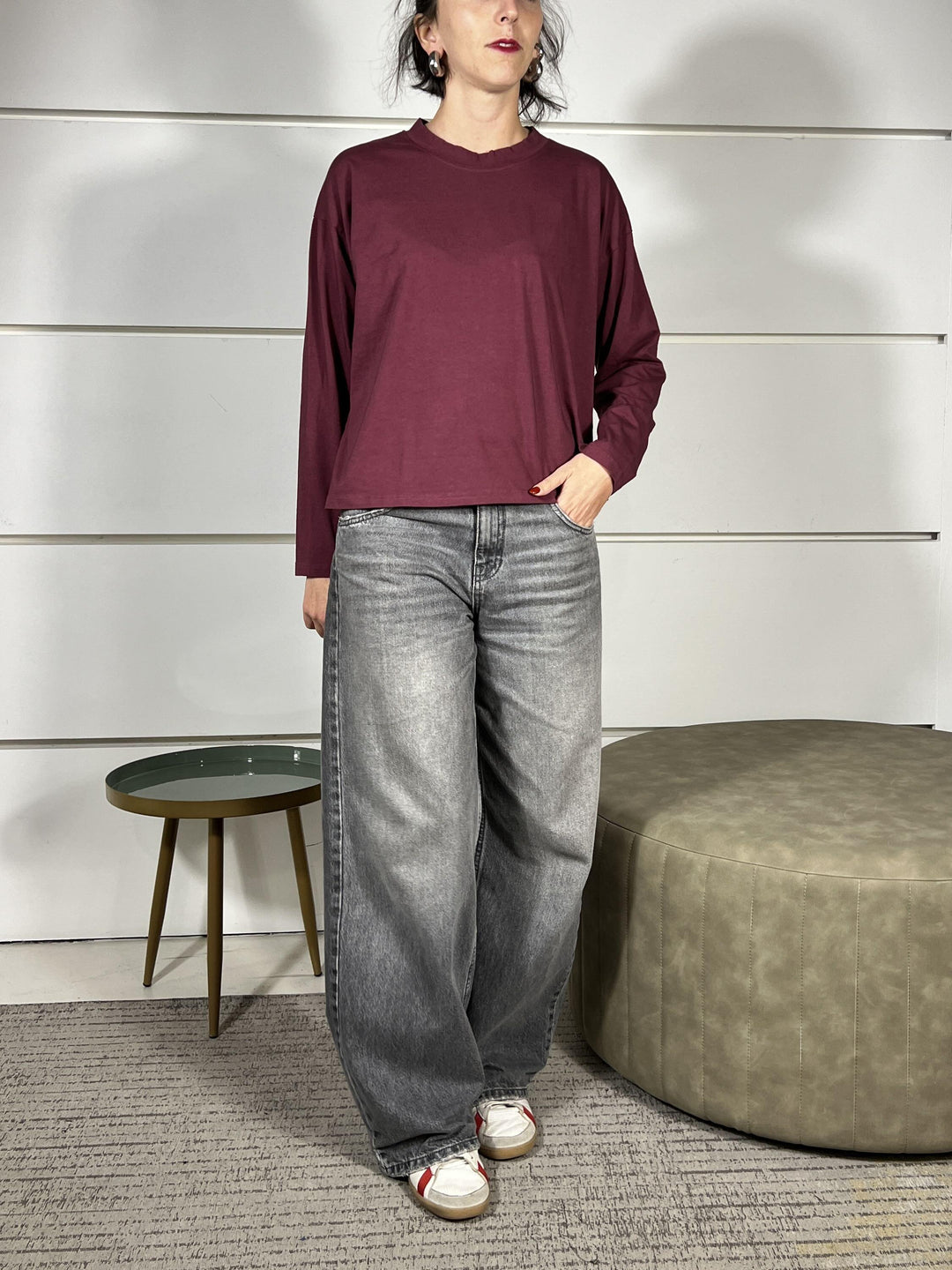 T-SHIRT BORDEAUX IN COTONE MANICA LUNGA GIROCOLLO MJS-P123BORDEAUX HAVE ONE