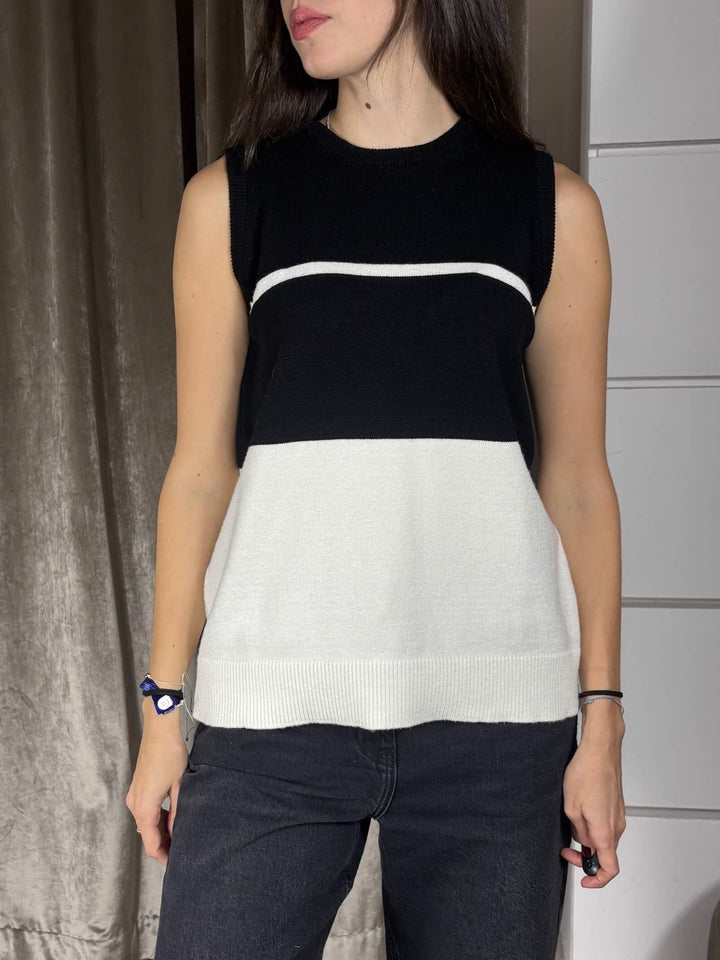 CANOTTA BIANCA E NERA IN VISCOSA MABB5110 CARLA G