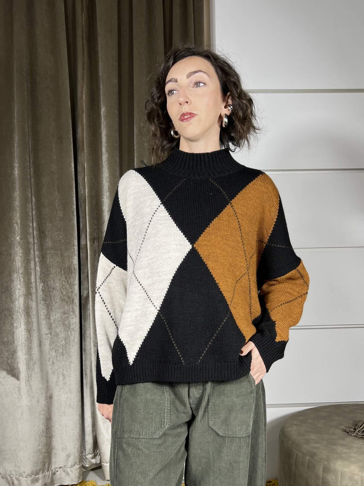 maglione con rombi nero in misto lana F01E0886NERO PHILIA LOFT