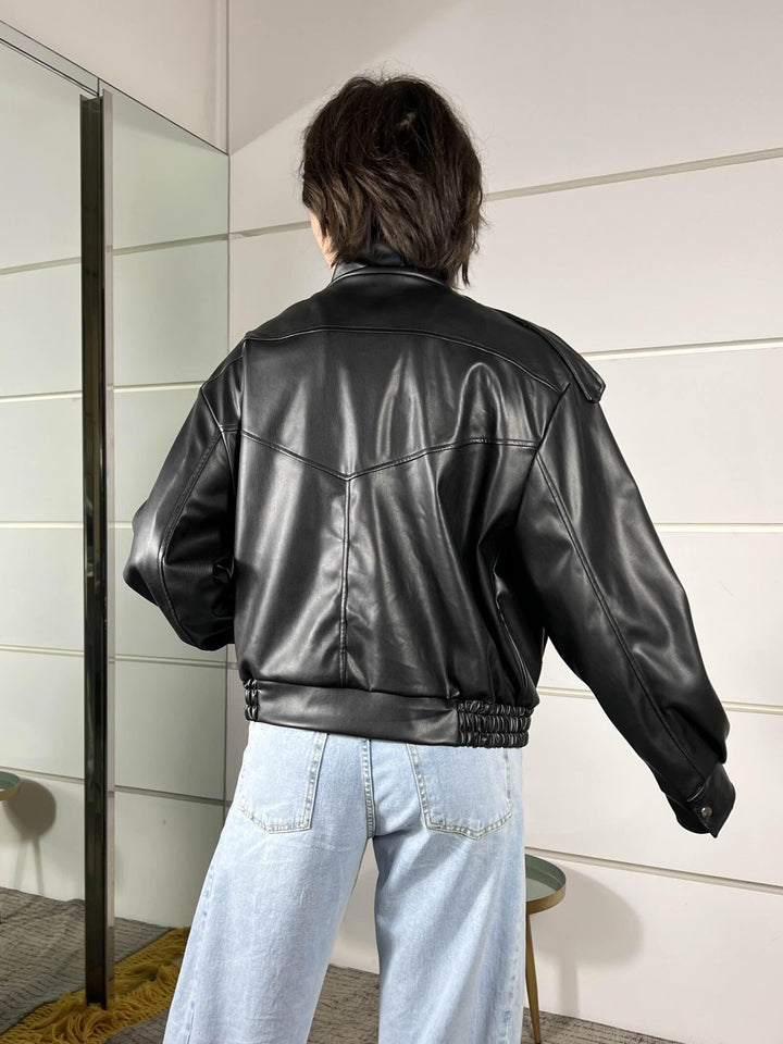 bomber in ecopelle collo alto nero TAB1047NERO VICOLO