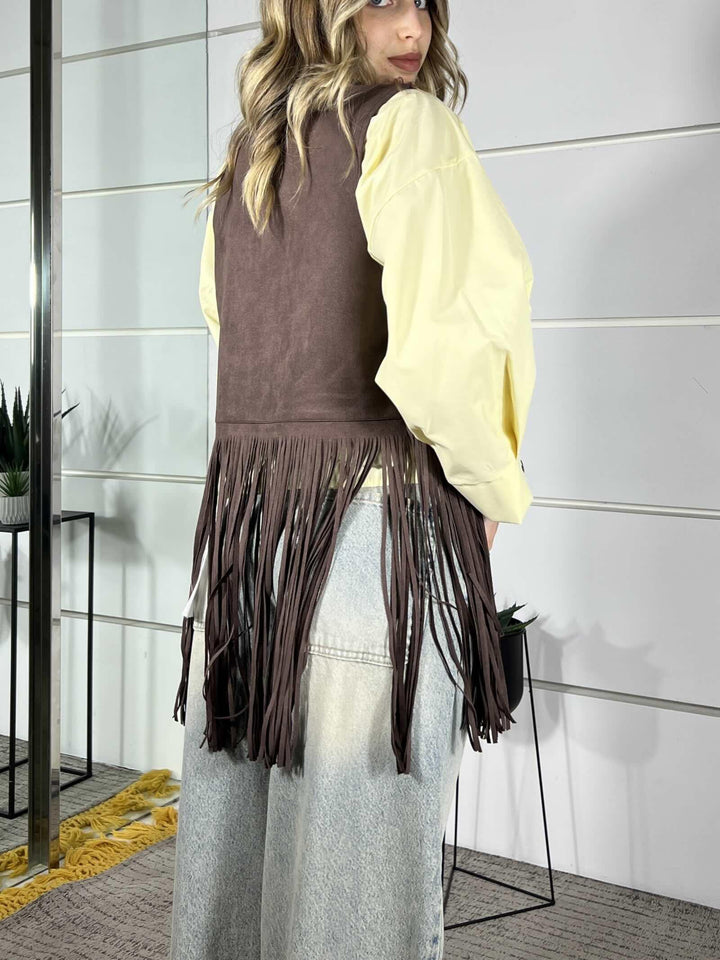 gilet con frange scamosciato moka GI26SZEG8367MOKA TWO WAY