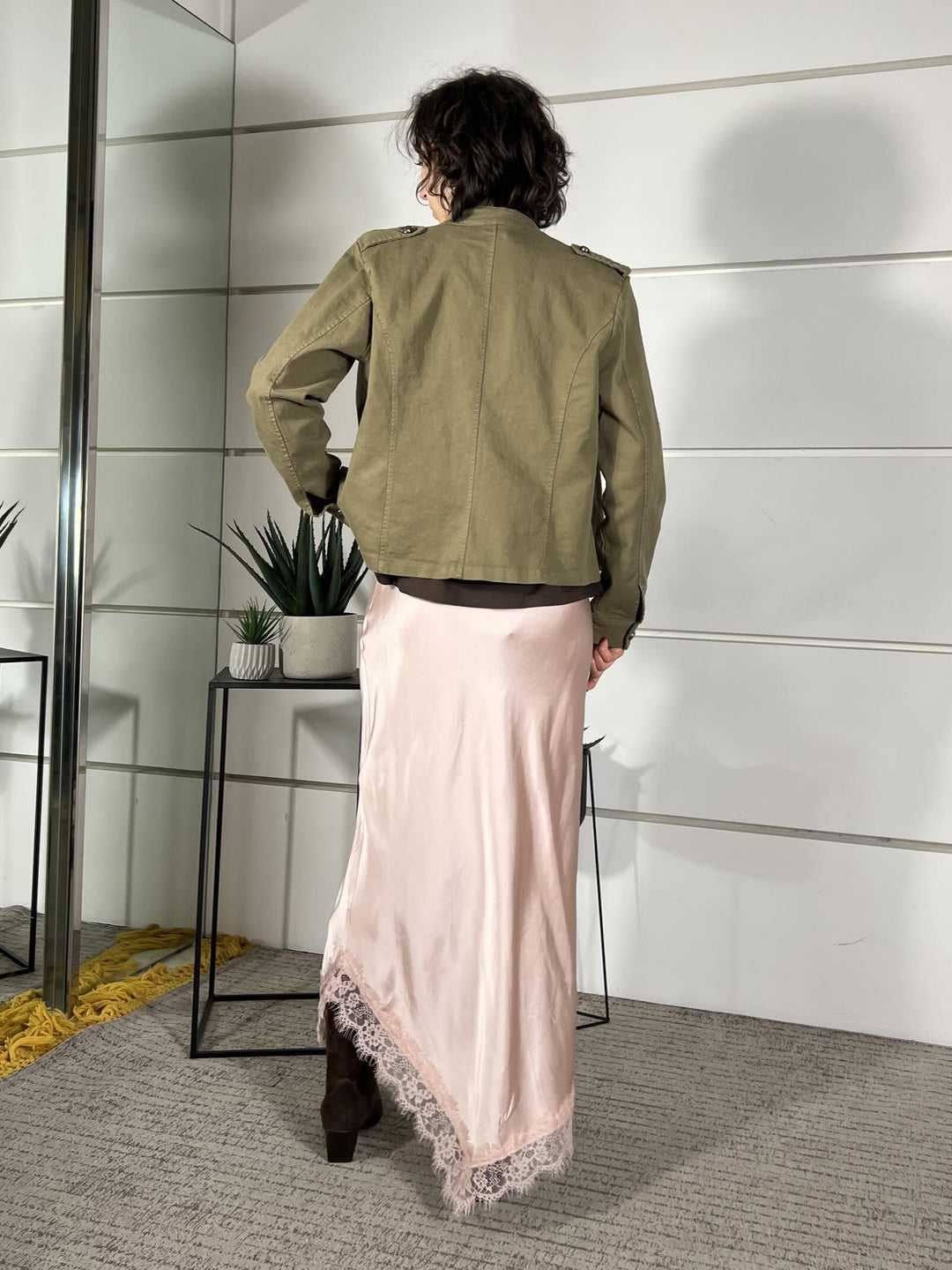 gonna satin rosa con spacco e pizzo SK1012U12ROSA SUSY MIX