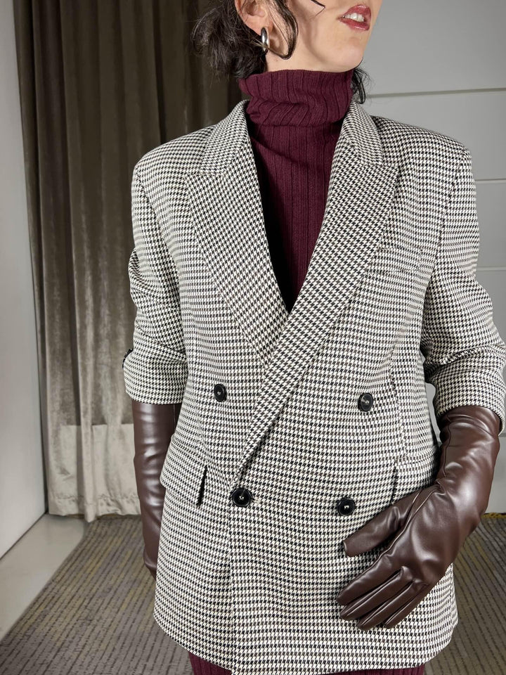 giacca pied de poule con guanto staccabile in ecopelle moro TF2107MORO/BURRO/NERO VICOLO