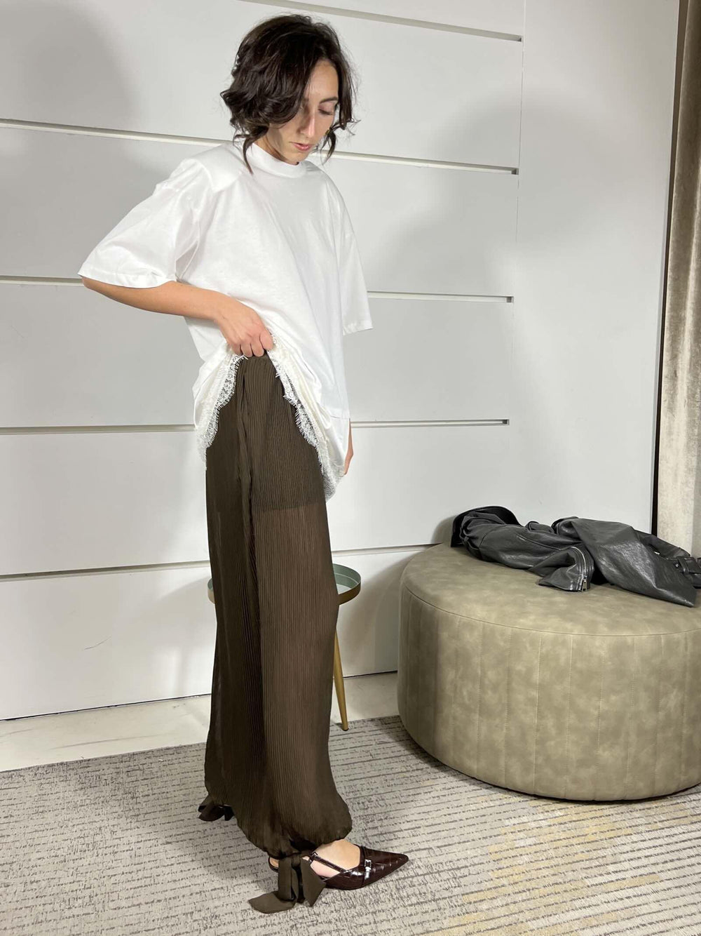 pantalone moro a palloncino plissè, con trasparenze PVS-P131MORO HAVE ONE