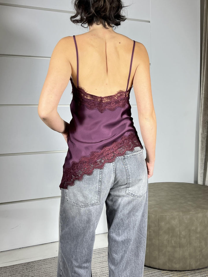 canotta bordeaux satin con pizzo asimmetrica TF0861BORDEAUX VICOLO