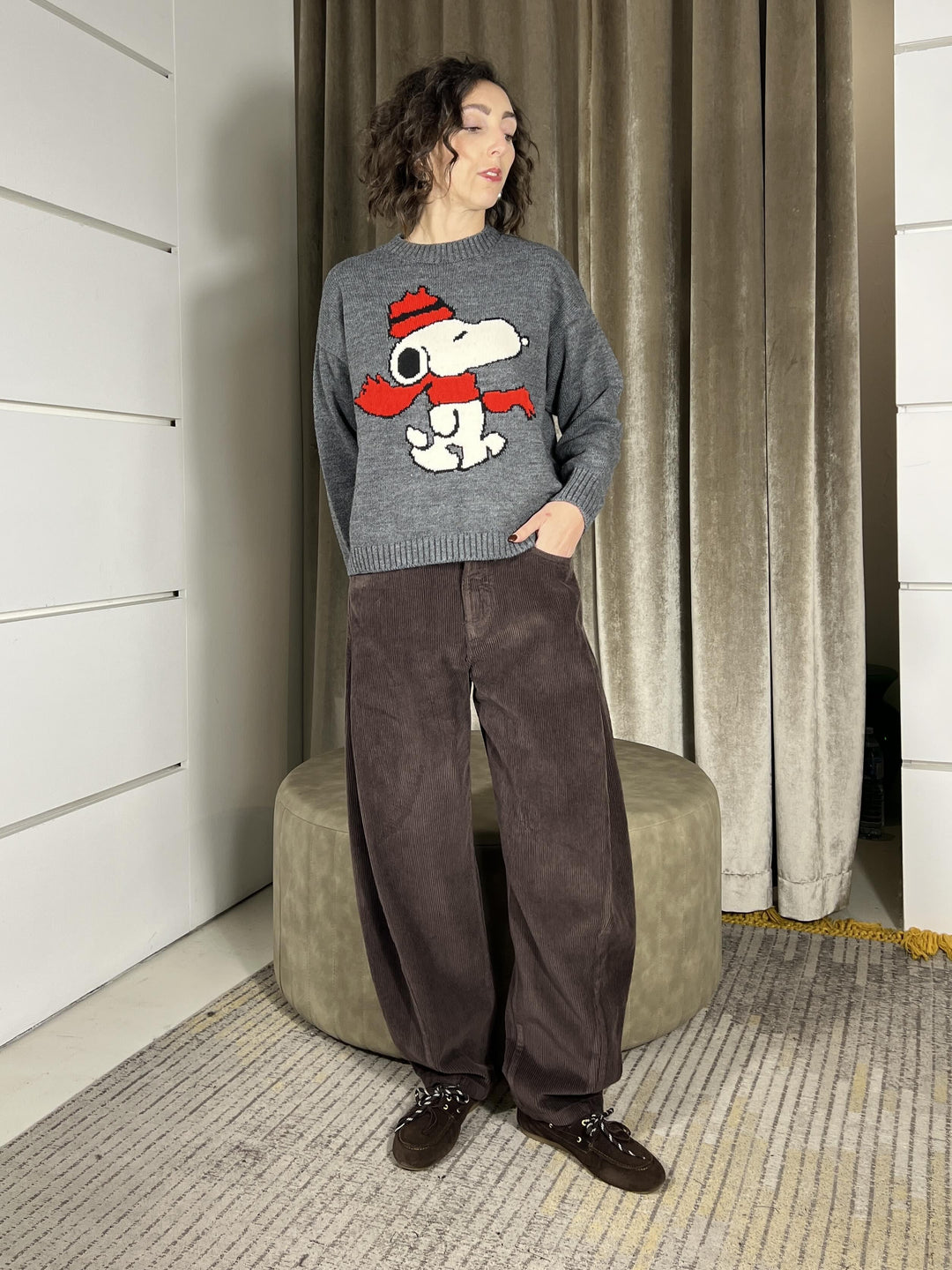 pantalone in velluto a coste barrel fit moro W25PB23MORO TENSIONE IN