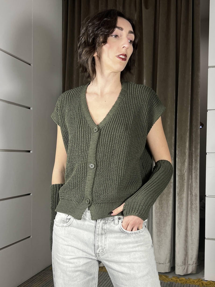 gilet con manicotti in cotone verde militare M93007VERDE MILITARE SUSY MIX