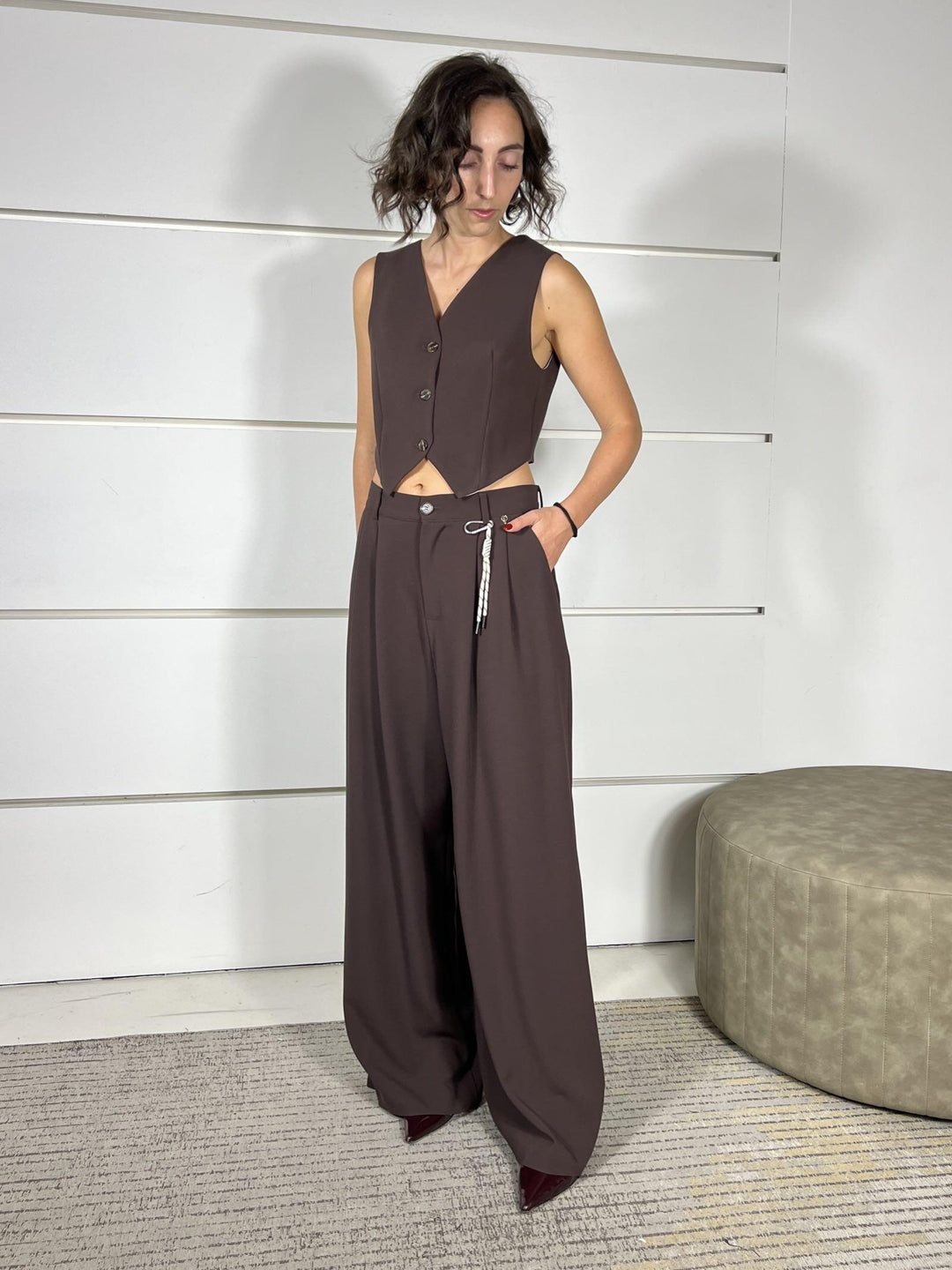 COMPLETO GILET E PANTALONE MORO M01N0078MORO PHILIA LOFT