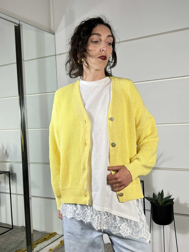 cardigan over costa inglese giallo 21660GIALLO SUSY MIX