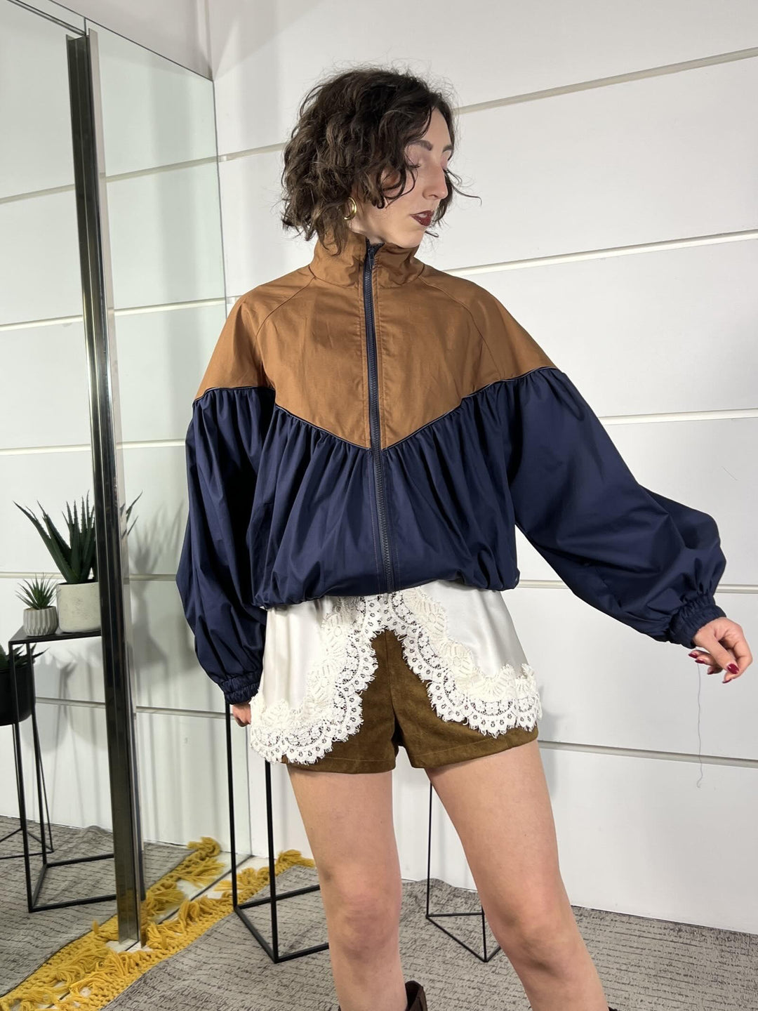 bomber bicolor blu e tabacco 38967BLU/TABACCO TENSIONE IN