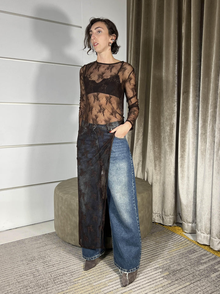 ABITO MORO LUNGO IN PIZZO CON SPACCO FW250011MORO TENSIONE IN