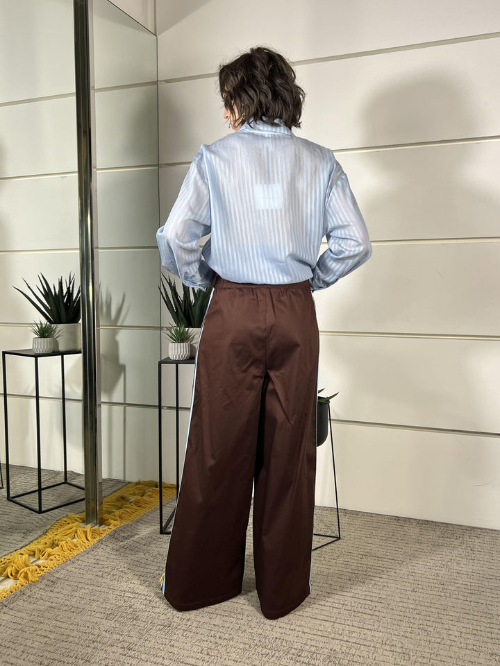 pantalone a palazzo con bande celeste 263000MORO SUSY MIX