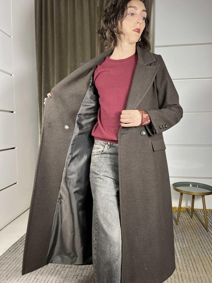 cappotto lungo con spacco nel retro con bottoni cioccolato CP48TNSN-AI25CIOCCOLATO TENSIONE IN