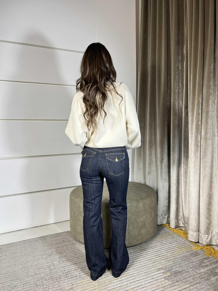 JEANS STRAIGHT DENIM SCURO CON BOTTONE GIOIELLO  80816BMZGDENIM SUSY MIX