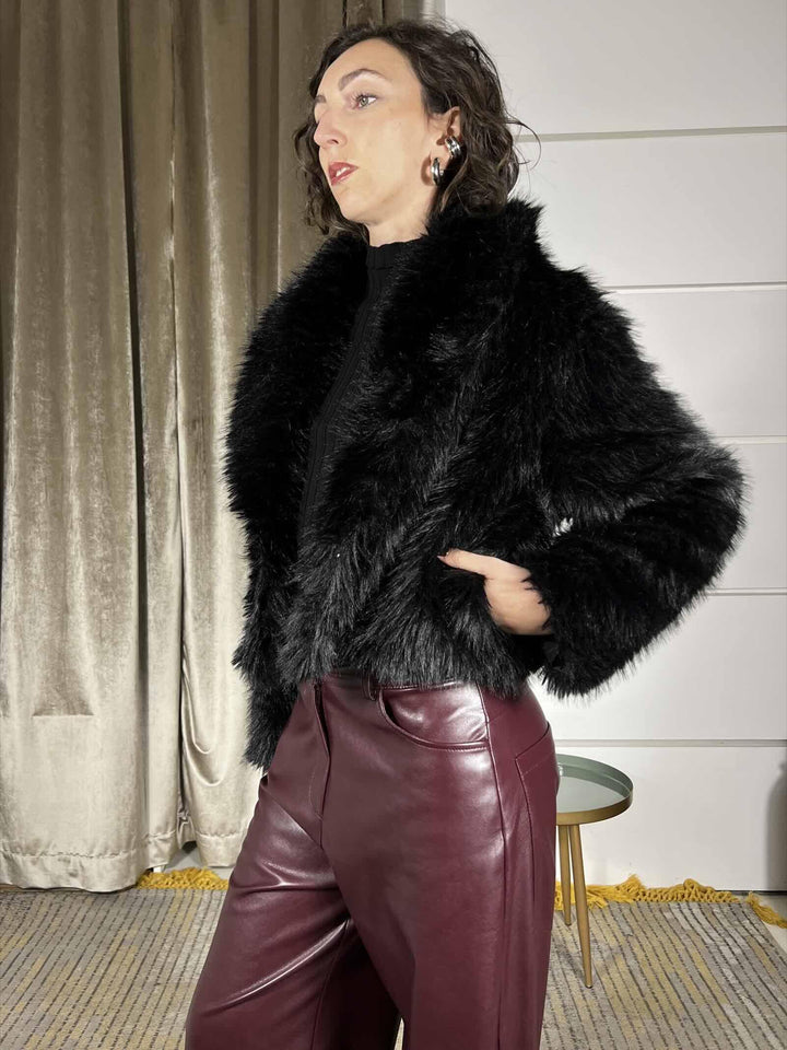 ecopelliccia corta collo sciallato nera KDY-P035NERO HAVE ONE