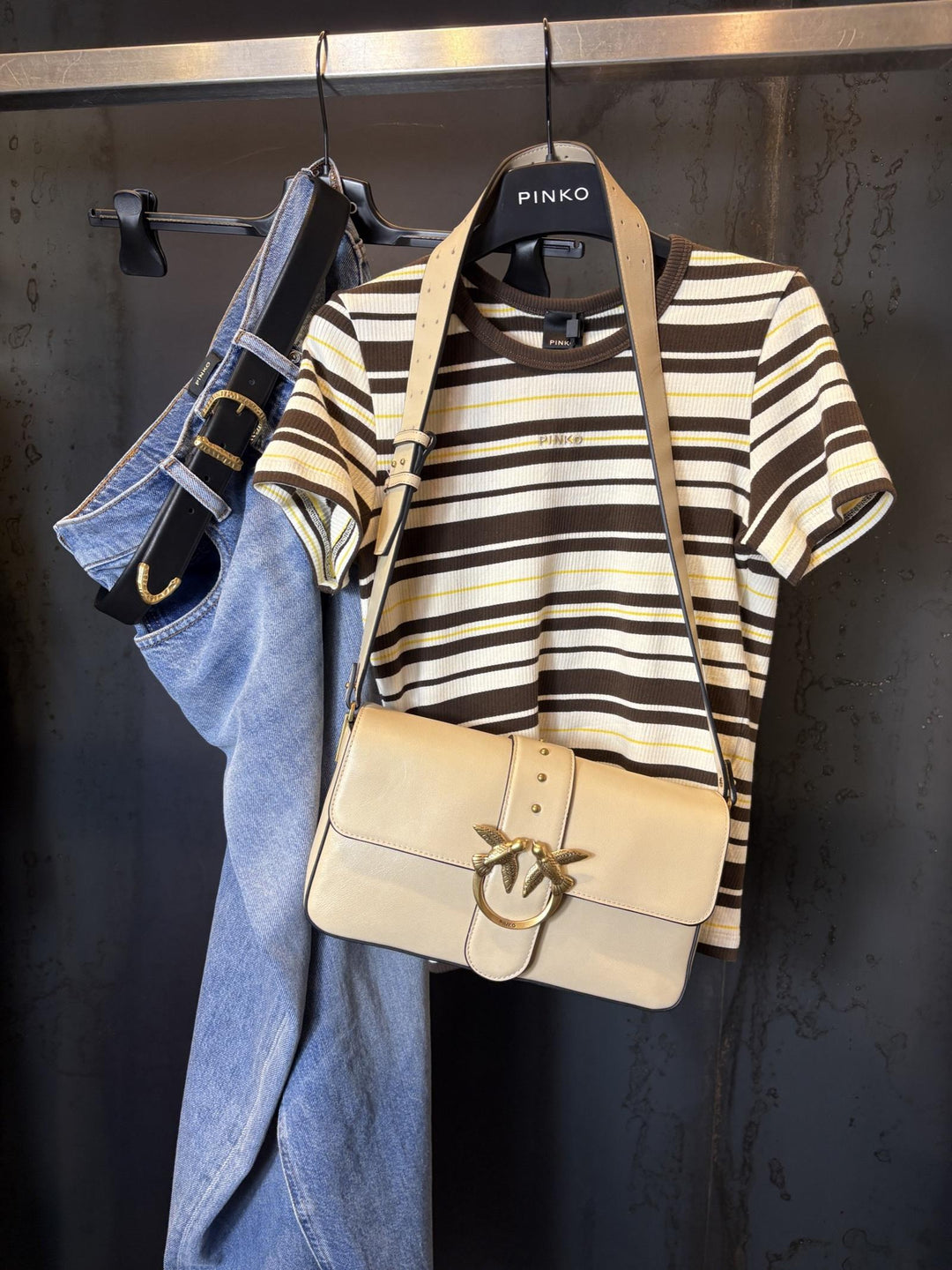 borsa classic slouchy a spalla beige con logo oro LOVE ONE CLASSIC SLOUCHYC50Q PINKO