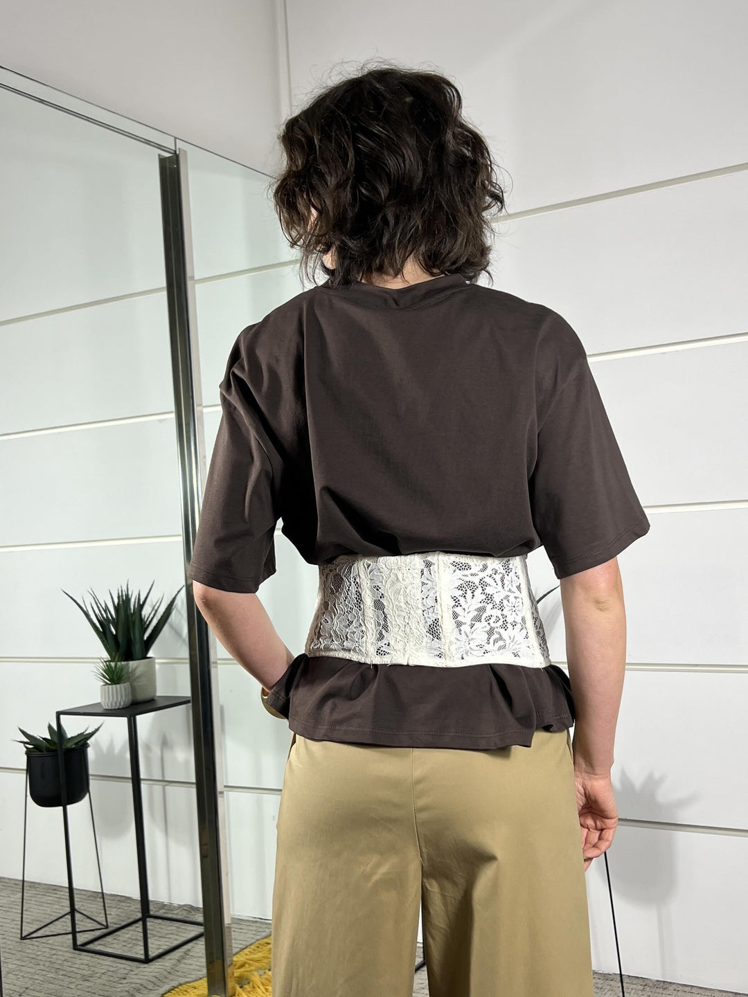 t-shirt manica corta girocollo con bustino staccabile PE260165MORO/BURRO TENSIONE IN