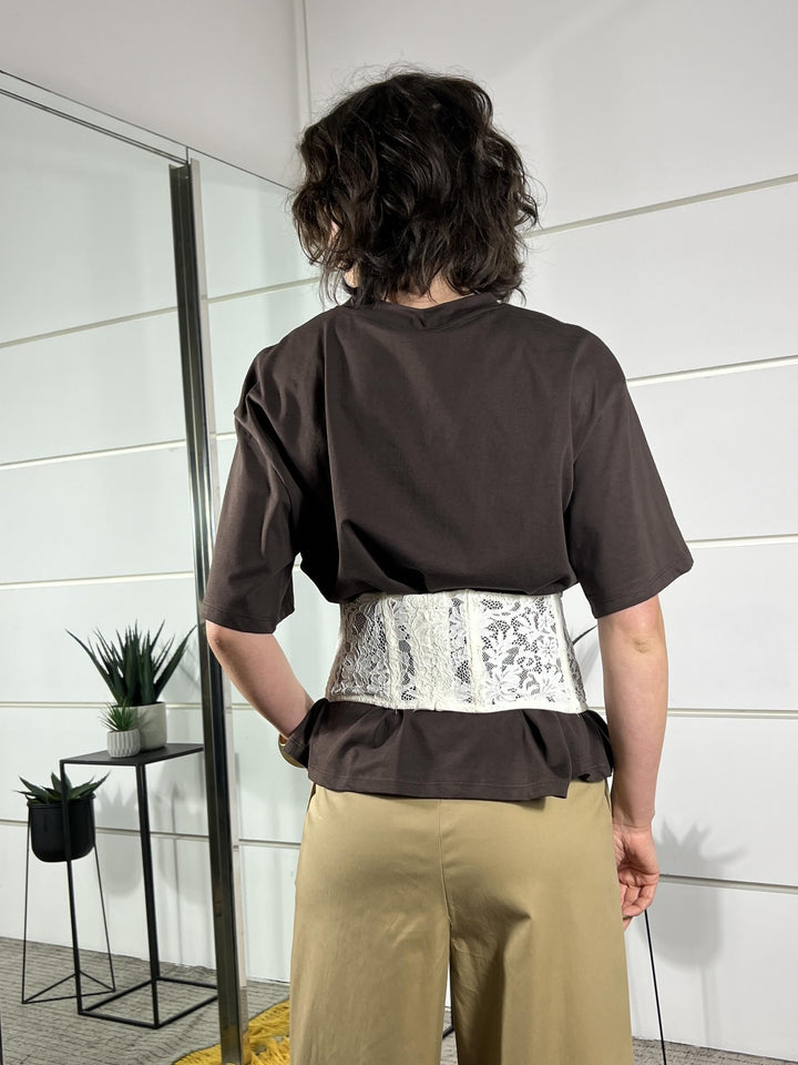 t-shirt manica corta girocollo con bustino staccabile PE260165MORO/BURRO TENSIONE IN