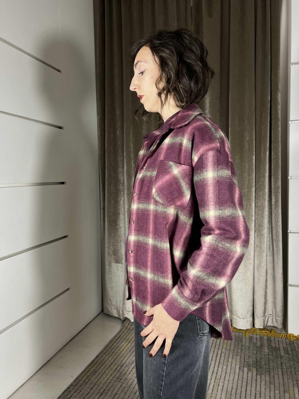 camicia check over 26C1586BORDEAUX TENSIONE IN