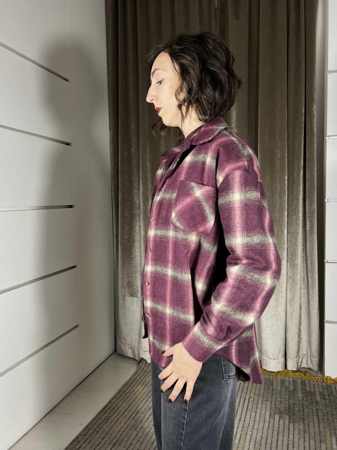 camicia check over 26C1586BORDEAUX TENSIONE IN