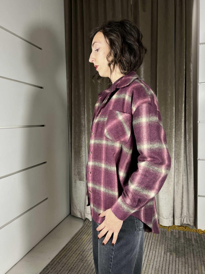 camicia check over 26C1586BORDEAUX TENSIONE IN