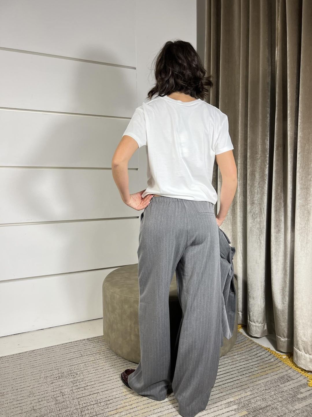 PANTALONE GRIGIO GESSATO A PALAZZO P01P0173GRIGIO PHILIA LOFT