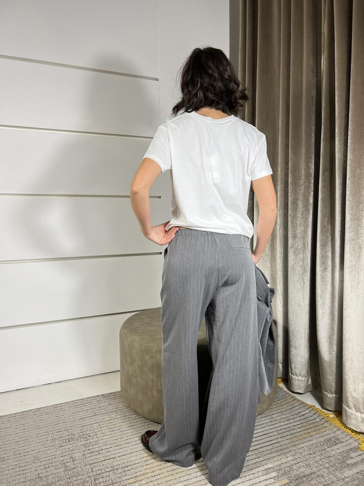 PANTALONE GRIGIO GESSATO A PALAZZO P01P0173GRIGIO PHILIA LOFT