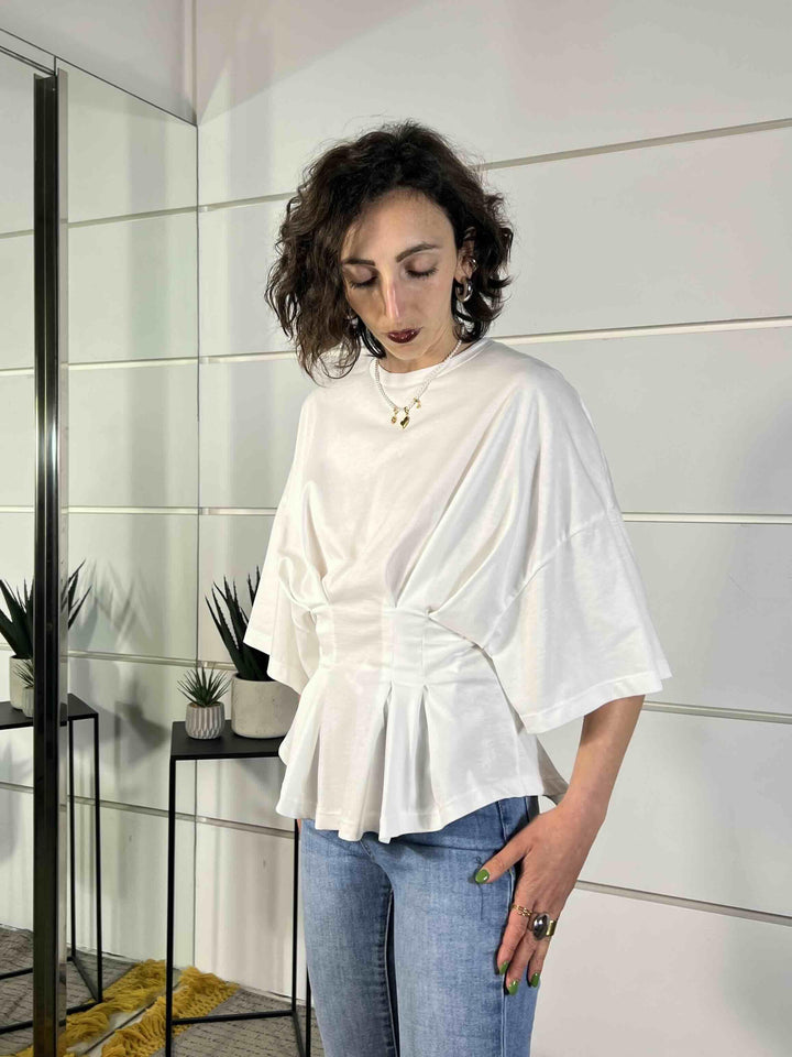 t-shirt manica corta con riprese in vita bianca PE260124BIANCO TENSIONE IN
