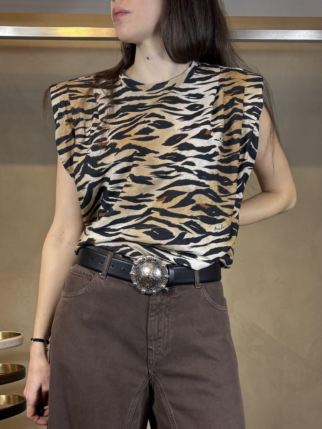 cintura nera in pelle con fibbia medaglione texano BELT H4 ROUND BUCKLE.HIGH VITEZ99O PINKO