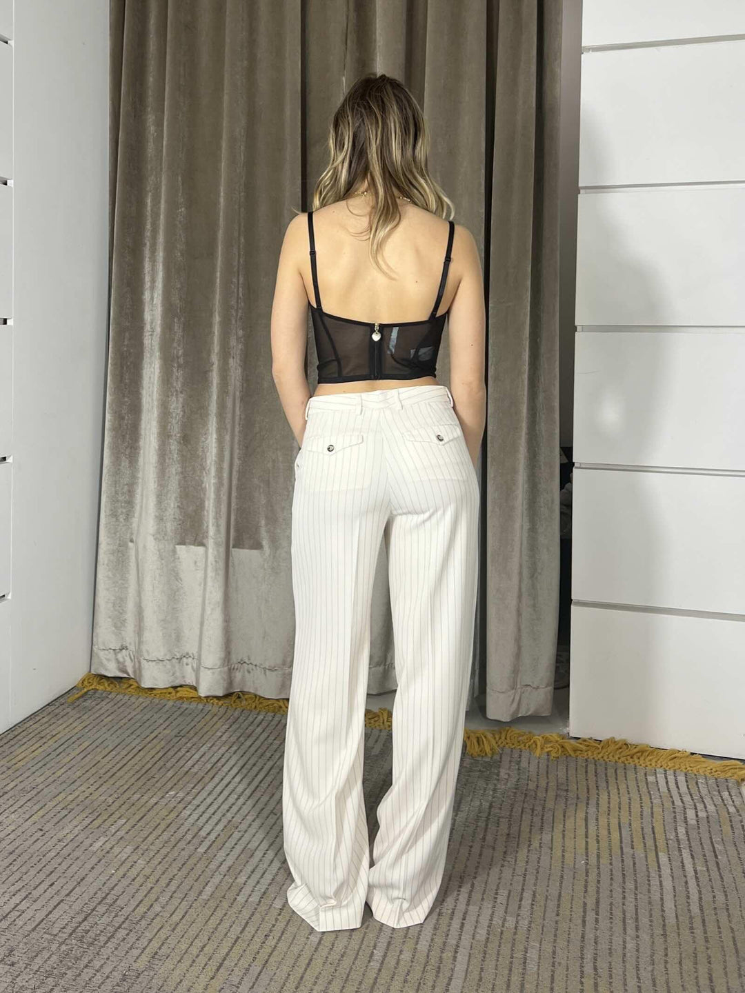 pantalone gessato a palazzo burro e nero TAB0206BURRO VICOLO