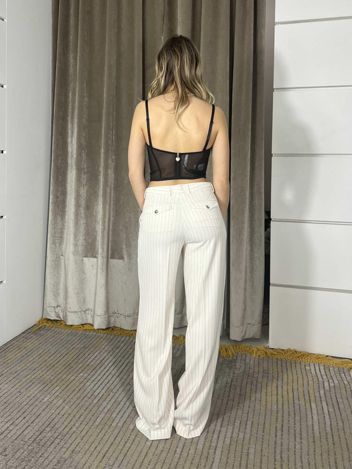 pantalone gessato a palazzo burro e nero TAB0206BURRO VICOLO