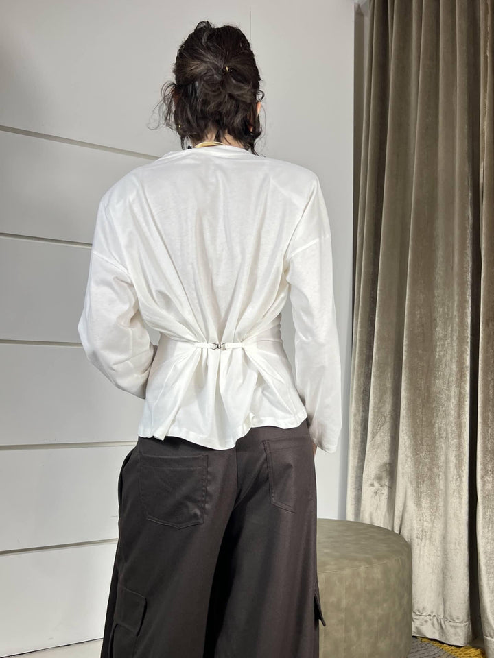 t-shirt bianca manica lunga con laccetto dietro e spallina UF0168BIANCO VICOLO