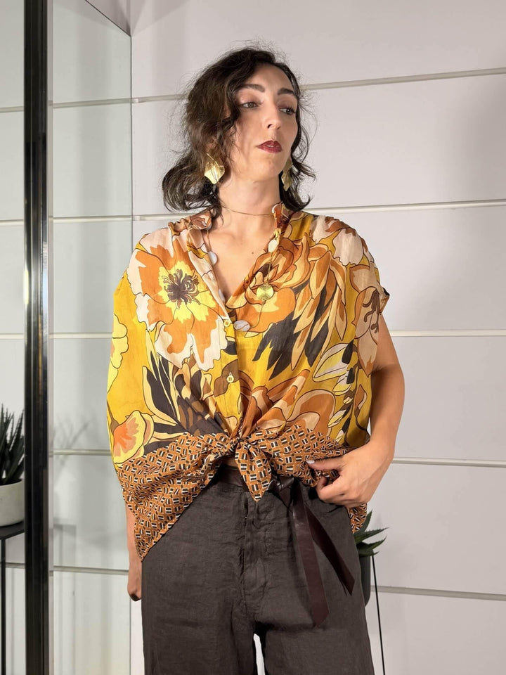 camicia fantasia a fiori senape in mussola S3313226SENAPE SUSY MIX