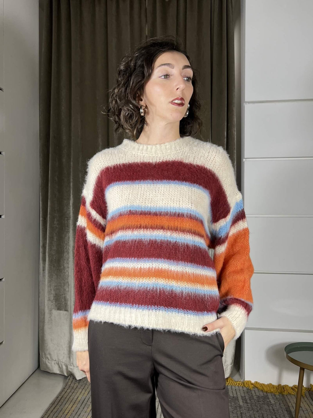 maglione a righe in misto lana MFP-P277BEIGE/SUGO/BORDEAUX/MELONE HAVE ONE