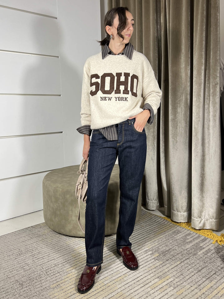 MAGLIONE PANNA CON SCRITTA SOHO MBD-P136PANNA HAVE ONE