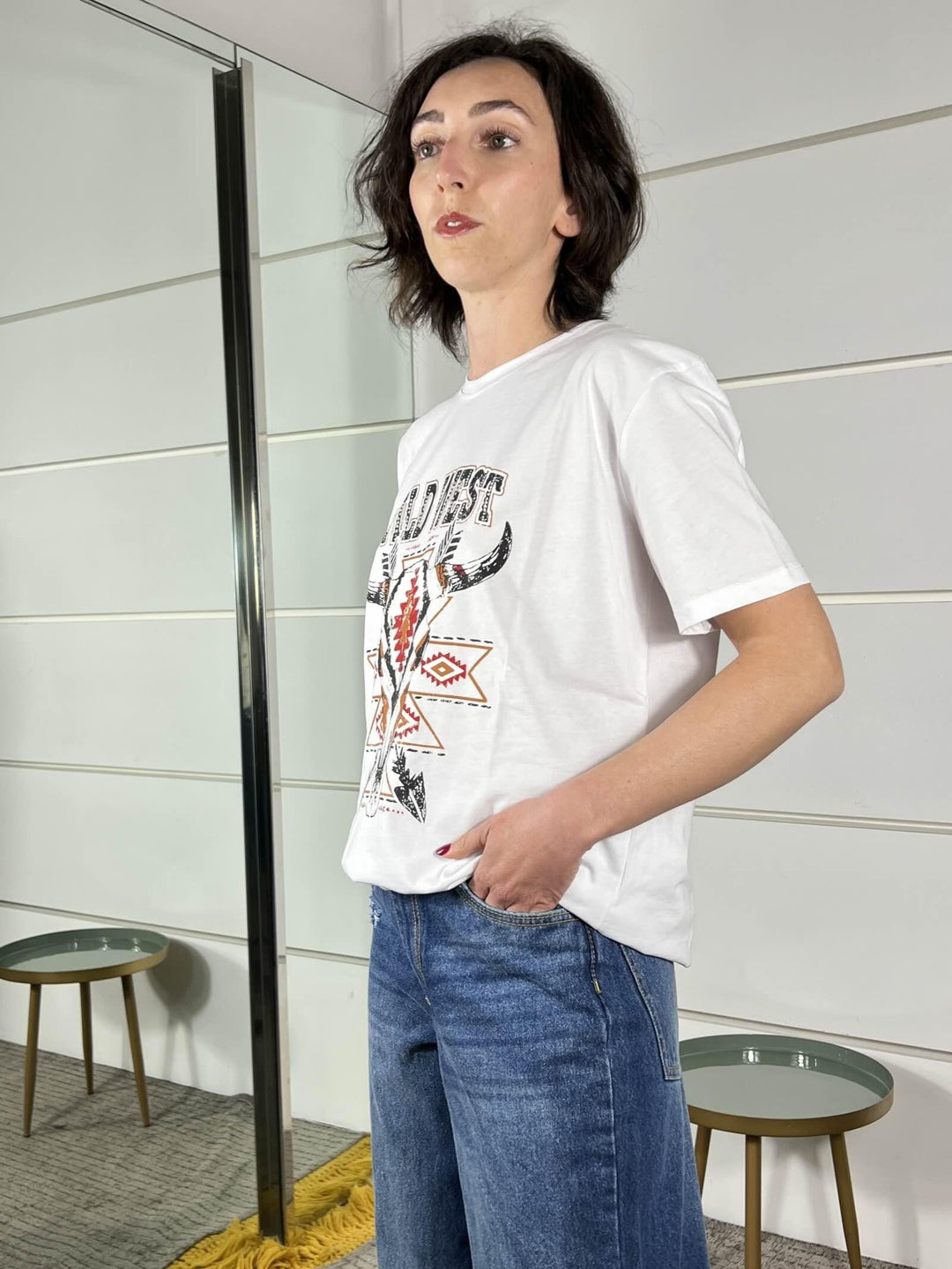 t-shirt manica corta stampa wild west WTS26SGIBIANCA TWO WAY