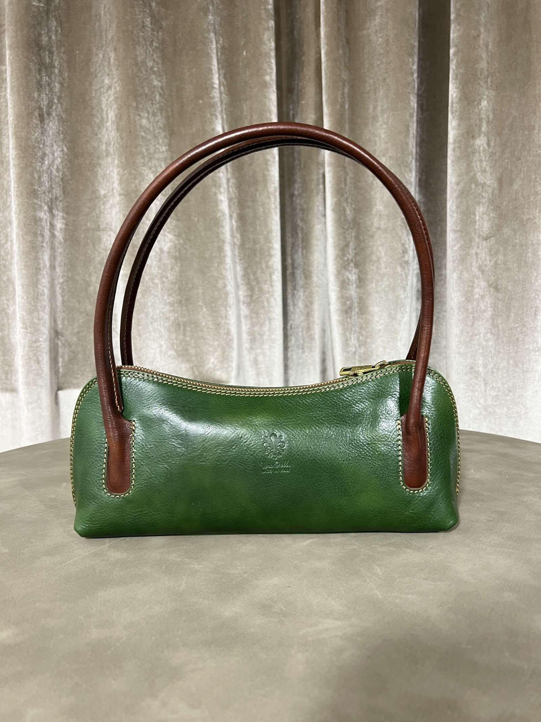 borsa verde effetto vintage  in vera pelle con manico interno check 266527VERDE FEMME CAFE SELECTION