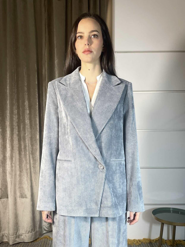 Giacca grigia nebbia monopetto in velluto a costine G092PUMG826NEBBIA MANILA GRACE