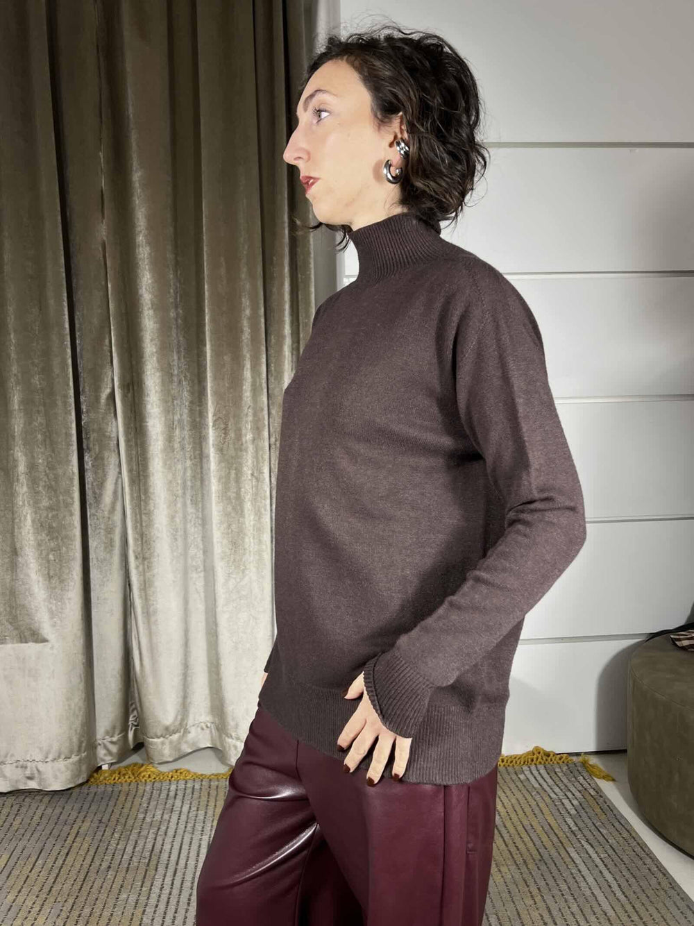 maglia collo alto lunga moro SSX129MORO SUSY MIX