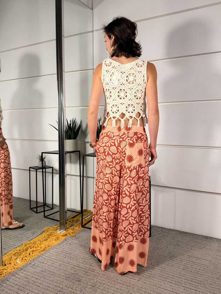 pantalone a fantasia a palazzo 26P11990SALMONE SPICY