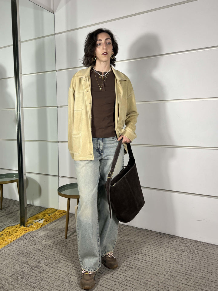 giacca camicia scamosciata con collo a camicia JMA-Q026CAMMELLO HAVE ONE