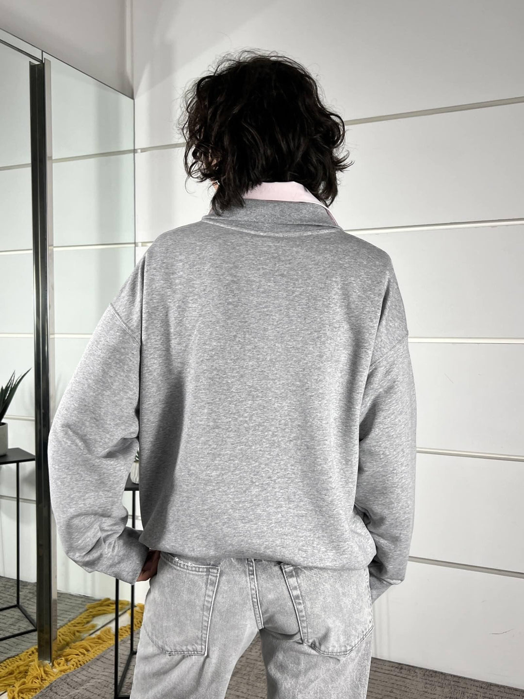 felpa con zip, modello over, garzata grigia 26M3693GRIGIO TENSIONE IN