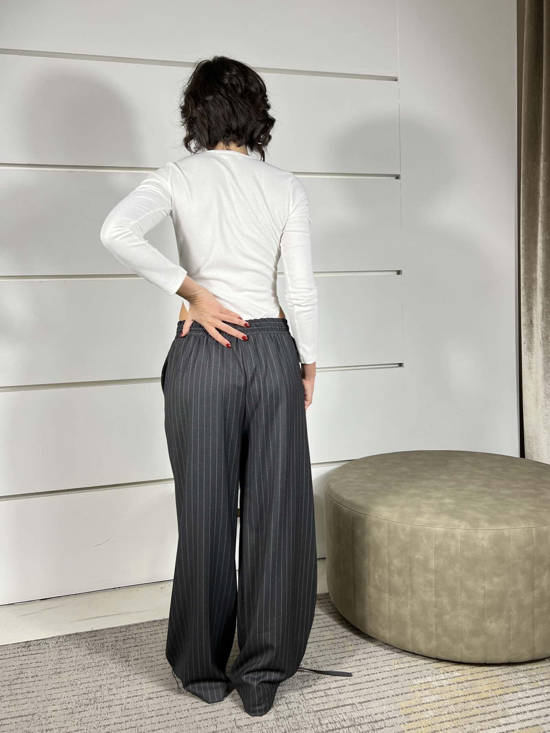 pantalone a palazzo gessato grigio TF0997GRIGIO SCURO VICOLO