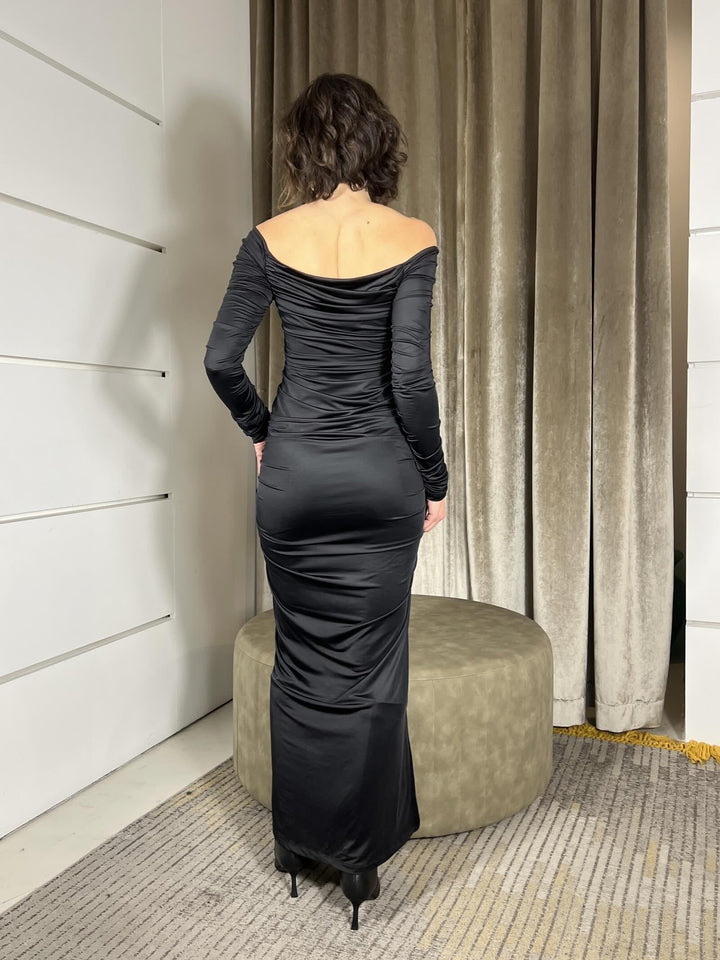 abito lungo nero con arricciature 52554SNERO SUSY MIX