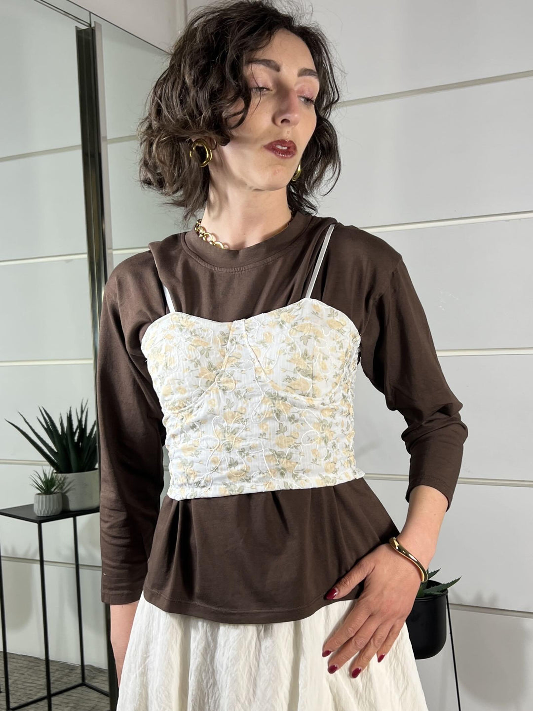 top corsetto a fiori giallo paglierino TAB1408GIALLO PAGLIERINO VICOLO